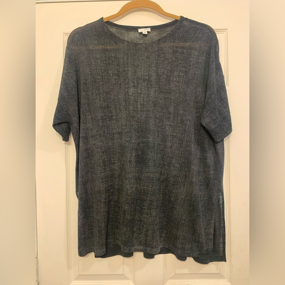 Pure Jill Oversized Black Gray Mesh Like Linen Blend Blouse        3030